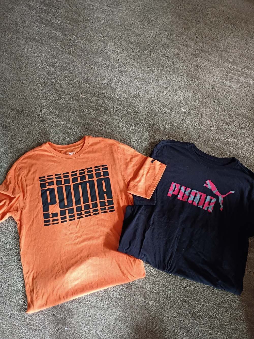 Puma Kids Short Sleeve Graphic Tees - Orange & Black with Pink Logo